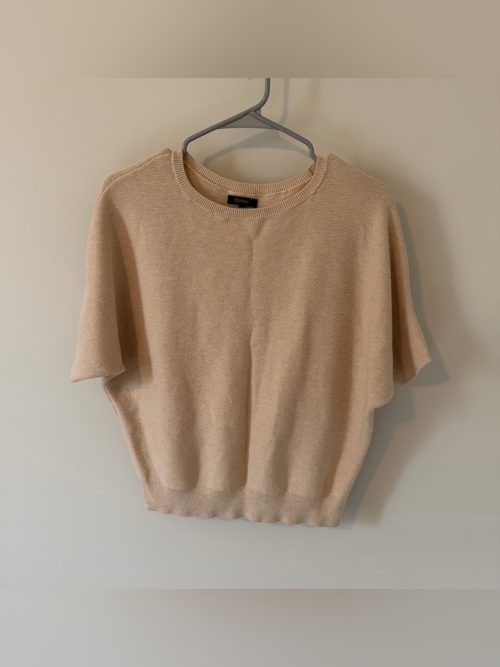 Quince Lightweight Cotton Cashmere Link Stitch Dolman Sweater Oatmeal Size Small
